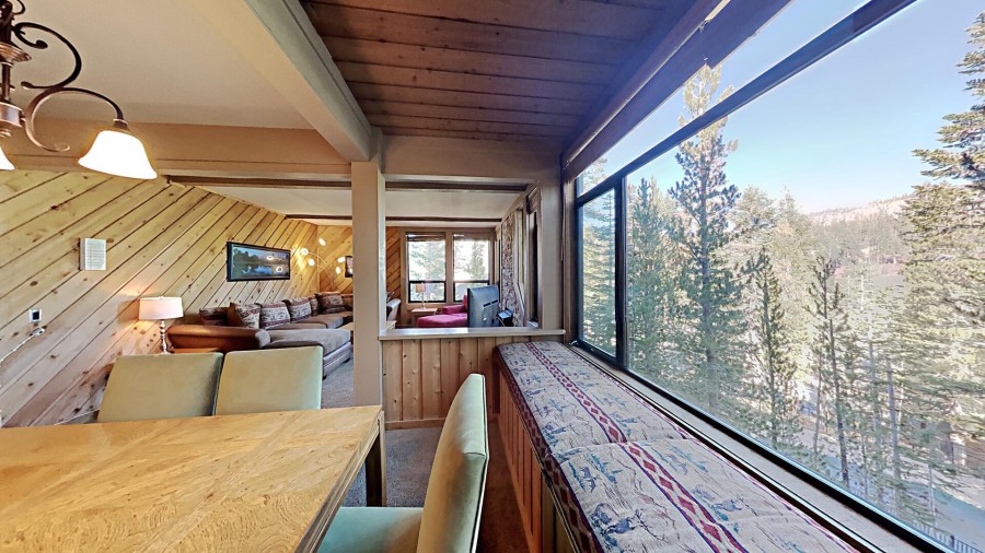 Window Seat with Firewood Storage and Forest Views
