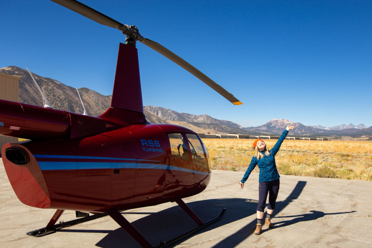 Photo of person on a helicopter tour during Mammoth Lakes winter