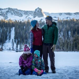 Family enjoying a Christmas vacation in California in Mammoth Lakes
